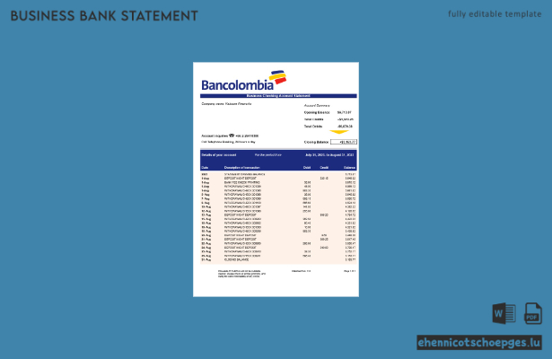 Bancolombia Bank Firmenerklärung – Beispiel-Word- und PDF-Datei (Vorschau)